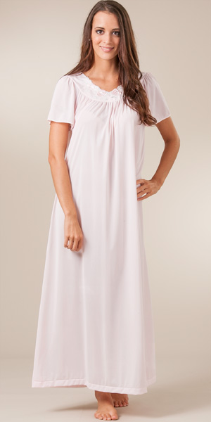 Sale - Pink Shadowline Petals Long Night Gown with Flutter Sleeves 