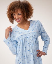 Sale - Plus Aria Brushed Interlock Knit Cotton Long Sleeve Waltz Nightgown - Blue Floral on Blue