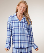 (11106-012B Done. Needs model & photo)Dearfoams Flannel Pajama Set - Blue Plaid