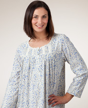 Sale Eileen West Long Sleeve Mid Ivory Cotton Gown with Blue Floral