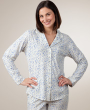 Special - Eileen West  Long Sleeve Cotton Dreamtime Jersey Pajama Set - Blue Floral on Ivory