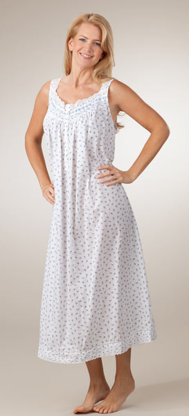 Special - Eileen West Sleeveless Cotton Ballet Plus Nightgown - Misty Blue Rosebuds