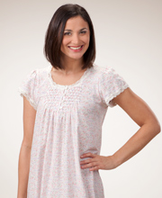 Plus Size Miss Elaine Silkyknit Cotton-Rich Short Nightgown - Pink and Purple Floral on White