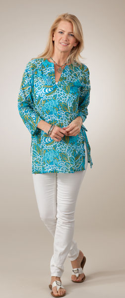 Semi-Sheer 100% Cotton Tunic for Women - Bahama Daze 
