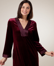 Sale - Oscar de la Renta Velour Zip Caftan Robe - Merlot or Black