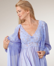Plus Shadowline Silhouette Long Nightgown/Robe Peignoir Set - Peri Frost