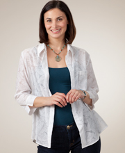 Southern Lady Casual Cotton-Rich Blouse with Collar - Embossed in White