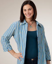 Plus Size Southern Lady Casual Collared Blouse - Denim Stripe