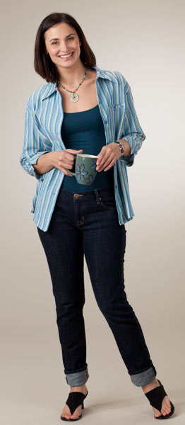 Plus Size Southern Lady Casual Collared Blouse - Denim Stripe