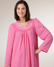 Long Sleeve Nightgown by Shadowline - Long Petals Gown in Rosy Pink