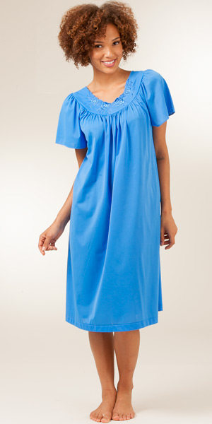 Plus Shadowline Petals Flutter Sleeves Waltz Nightgown - Sapphire