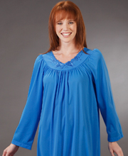 Plus Shadowline Petals Long Sleeves Long Nightgown - Sapphire