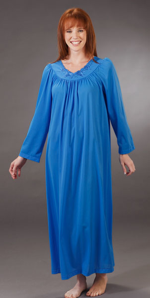 Long Sleeves Shadowline Petals Ballet Night Gown in Sapphire