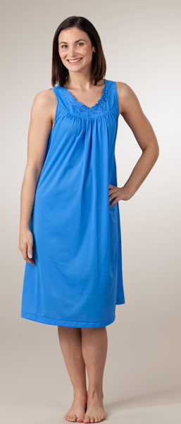 Shadowline Petals Sleeveless Waltz Nylon Night Gown in Sapphire Blue