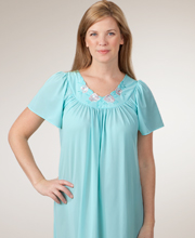Plus Shadowline Petals Flutter Sleeves Waltz Nightgown - Seafoam