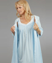 Last Ones M & L - Eileen West Peignoir Set - Sleeveless Cotton Lawn Ballet Nightgown and Matching Robe - Parisian Blue