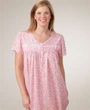 Last Ones Size Sm & M - Aria Cotton-Rich Short Sleeve Ballet Nightgown - Pink Roses