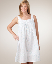 Last Ones L - Eileen West Short Cotton Lawn Sleeveless Nightgown - Regency Aqua Floral