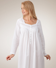 Sale - Eileen West Nightgown in White Cotton Lawn Long Sleeve