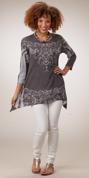 Jess & Jane Hacci Sweater Knit Tunic - Charcoal