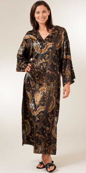 Ti Lung ''N'' by  Natori Caftans - Black Dragon Charmeuse Caftan