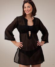 Special - Peppermint Bay Beach Cover up Tunic for Women -  Semi-Sheer Swiss Dot in Black