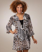 Peppermint Bay Cover Ups -  Semi-sheer White Leopard Beach Tunic 