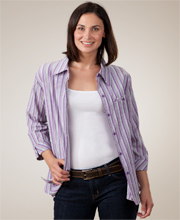 Southern Lady Casual Collared Blouse - Purple Stripe