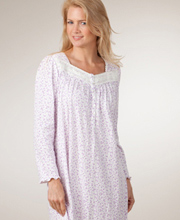 Last Ones Size L - Aria Brushed Interlock Knit Cotton-Rich Long Sleeve Nightgown - Thistle Vine