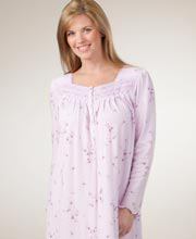 Sale - Aria Brushed Interlock Knit Cotton-Rich Long Sleeve Nightgown Lilac Thistle Spray
