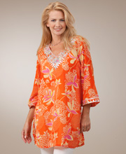 Peppermint Bay Semi-Sheer Tunic for Women - Tangerine Splash