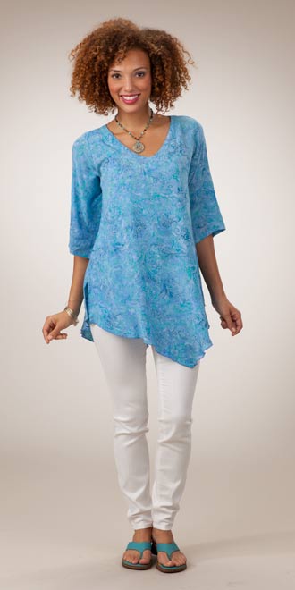 Lost River Tunics for Women - Flattering Rayon Tunic Top in Sea Jewel