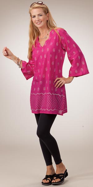 Sale - Peppermint Bay 100% Cotton Semi-Sheer Tunic - Fuschia Paisley