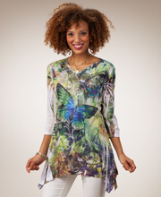 Burnout Sublimation Tunic Top - Slightly Sheer in  Butterfly Grove