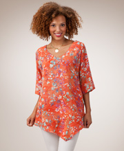 Tunic Top by Lost River in Rayon Size S-1X in Ocean Coral