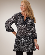 Peppermint Bay 100% Cotton Tunic for Women - Black & White Floral