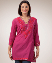 Peppermint Bay Embroidered 100% Cotton Semi-Sheer Tunic for Women - Raspberry