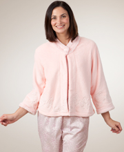 Minky Fleece Scroll Embroidered Bed Jacket  - Peachy Pink