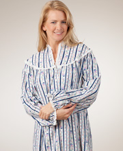 Last Ones - Size 3X Plus Size Lanz Nightgowns - Classic Cotton Flannel Ballet in Navy Tyrolean
