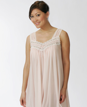 Sale - Nightgowns by Miss Elaine - Sleeveless Silk Essence Waltz Gown in Aqua & Pink 