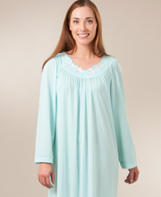 Shadowline Petals Long Night Gown - Long Sleeves Seafoam Gown