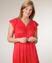 Shadowline Silhouette Gown - Red Flutter Sleeves Long Nightgown