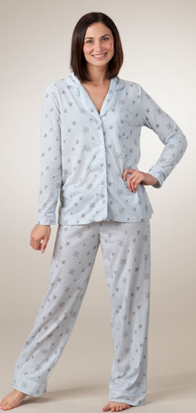Last Ones Size S - Dearfoams Pajama Set - Blue Snowflake