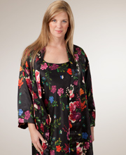 Natori N Satin Charmeuse Nightgown and Robe Set in Midnight Floral