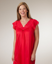 Plus Shadowline Silhouette Flutter Sleeves Long Nightgown - Red