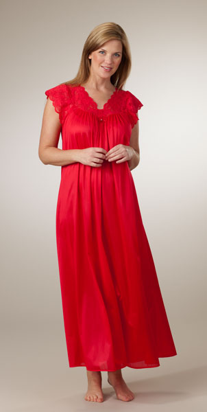 Shadowline Silhouette Gown - Red Flutter Sleeves Long Nightgown