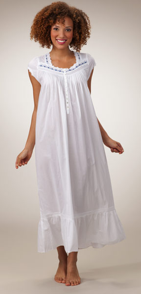 Eileen West Short Sleeve Cotton Lawn Ballet Night gown - White Santorini 