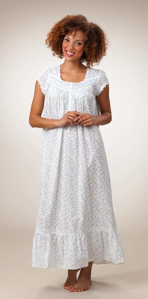 Eileen West Short Sleeve Cotton Lawn Ballet Gown - Santorini Garden