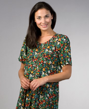 La Cera Short Sleeve Casual Tie-Back Dress - Black Floral Print