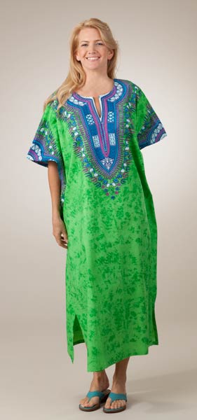 Cotton Caftans - Peppermint Bay Cotton Caftan in Green Splash
